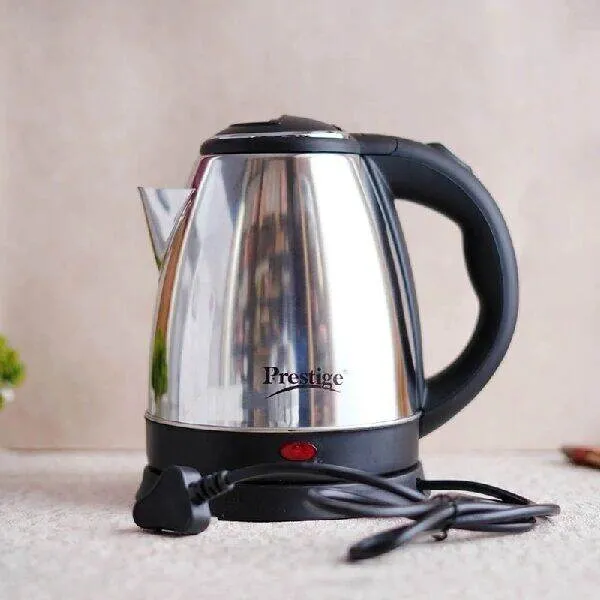 Prestige 2L Stainless Steel Electric Kettle with Overheat Protection and Fast Boiling - Silver and Black
