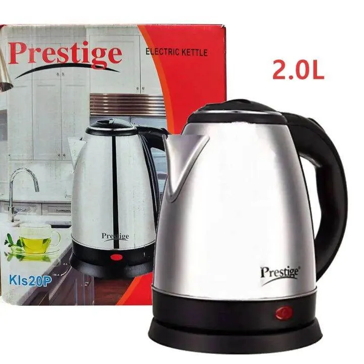 Prestige 2L Stainless Steel Electric Kettle with Overheat Protection and Fast Boiling - Silver and Black